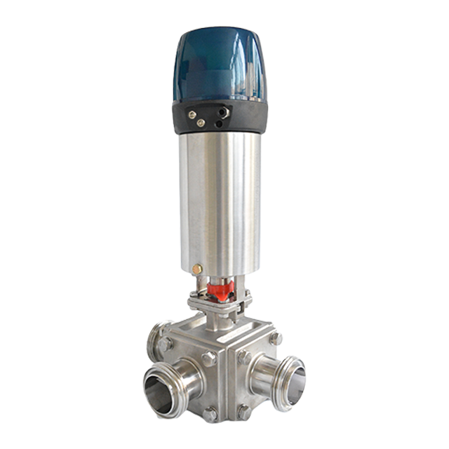 Sanitary Stainless Steel Pneumatic Male Threaded Vertical 3-Way Ball Valve with C-Top Controller