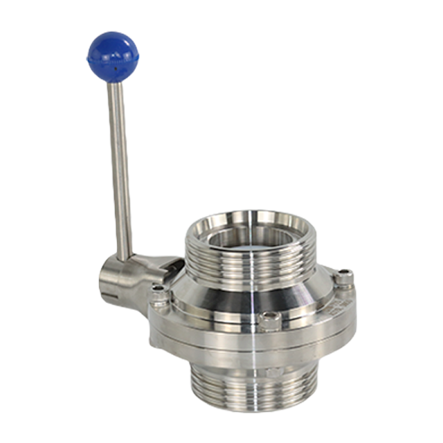 Sanitary Stainless Steel Food Grade Male Threaded Butterfly Valve with Manual Hand Lever