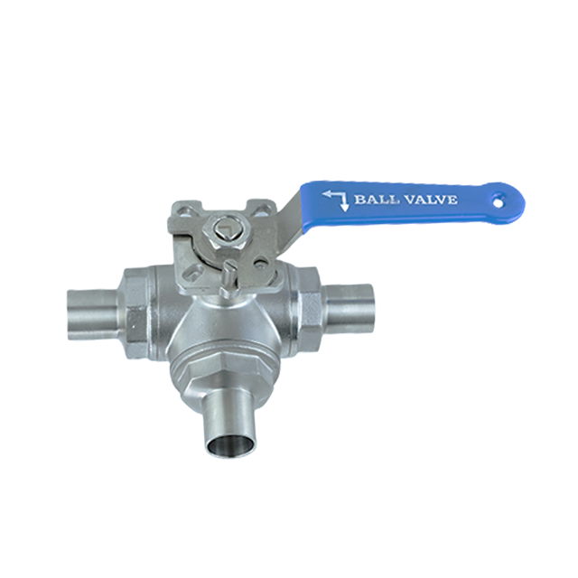 Sanitary Stainless Steel Welded Three-Way Ball Valve with Manual Lever Handle