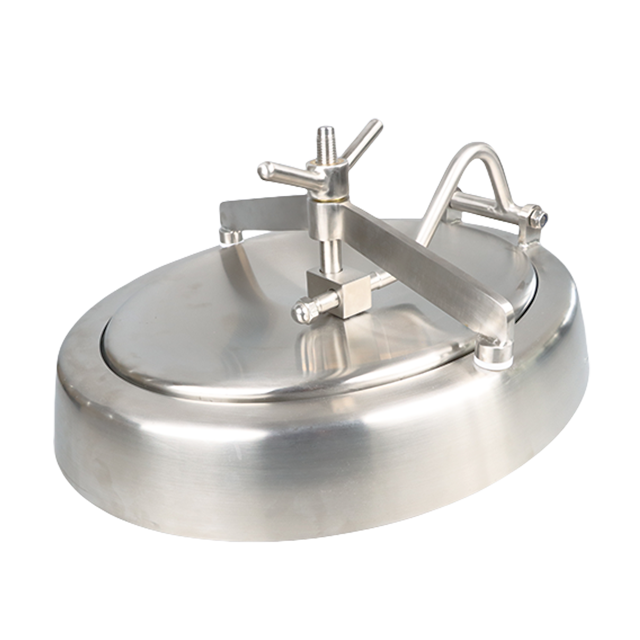 Sanitary DN800 Stainless Steel Inward Swing Bevel Oval Manway Cover for Hygenic Tank Vessels