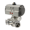 Sanitary Stainless Steel Clamp Pneumatic Actuated Three Way Double Acting Ball Valve