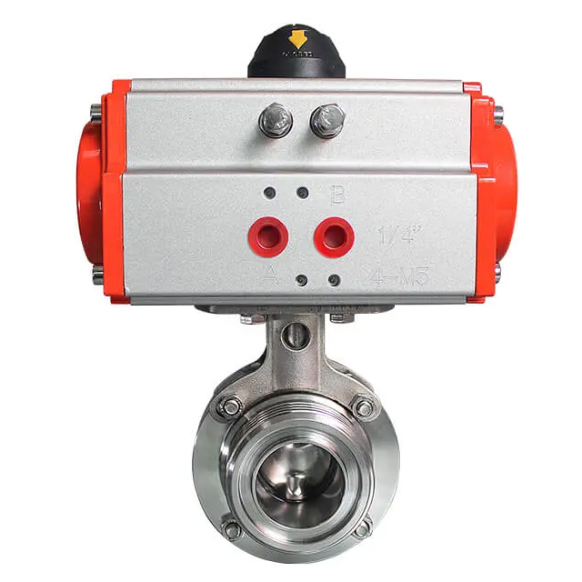 SS304 Pneumatic Aseptic Butterfly Valve with Threaded End