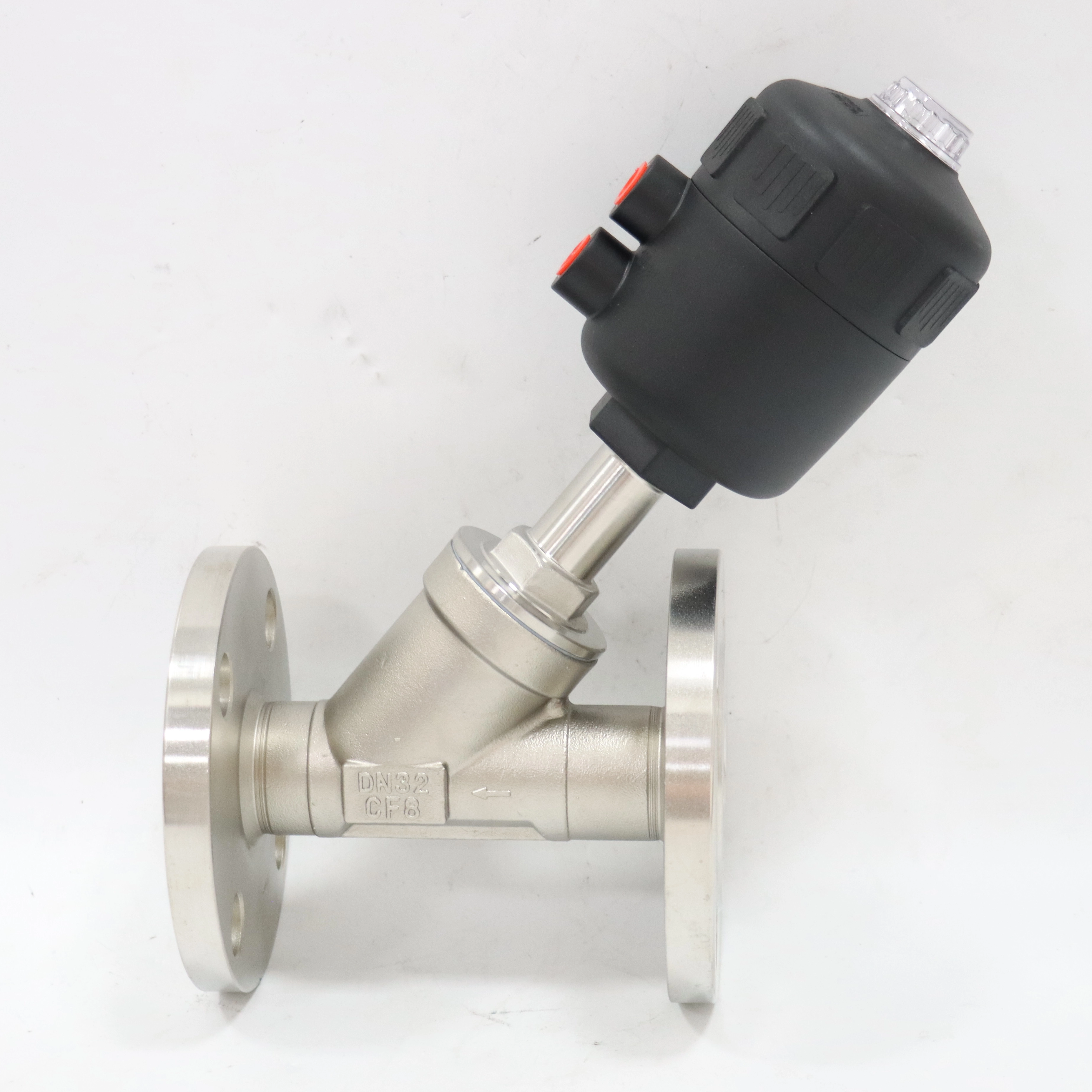 Stainless Steel Corrosion Resistant Flange Steam Plastic Head Pneumatic Angle Seat Valve 