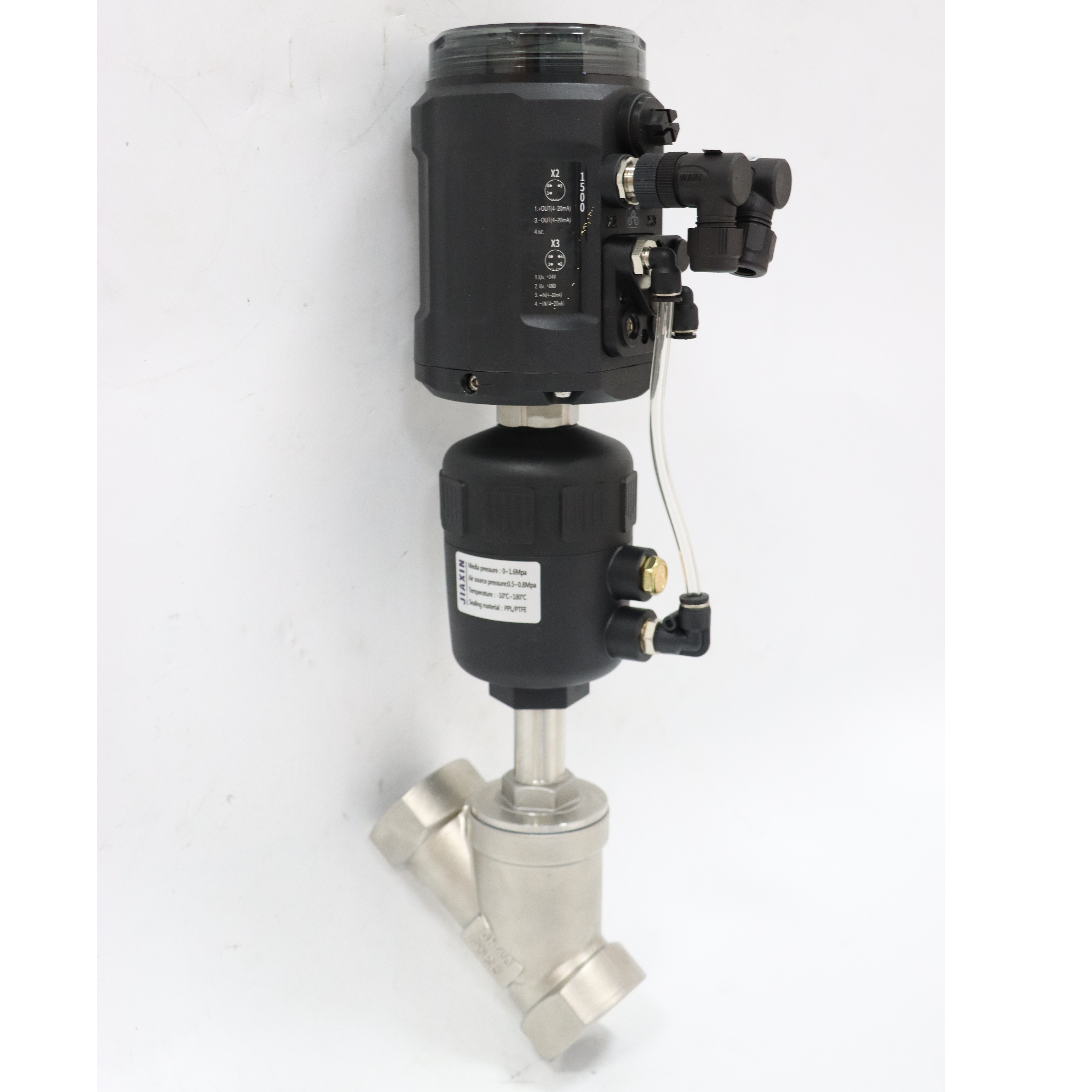Stainless Steel Sanitary Pneumatic Plastic Head Intelligent Positioning Angle Seat Valve