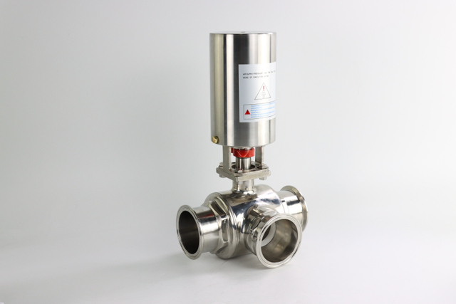 Food Chemical Three-Way Vertical Sanitary Three-Clamp Pneumatic Ball Valve