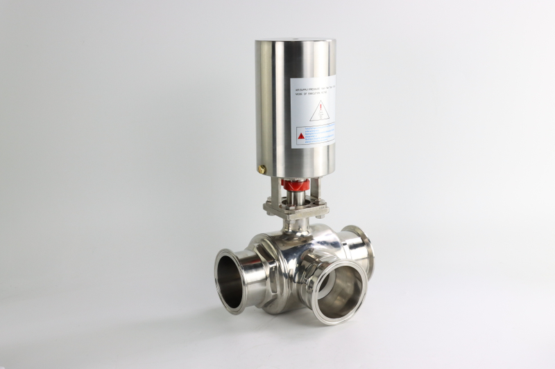 Food Chemical Three-Way Vertical Sanitary Three-Clamp Pneumatic Ball Valve