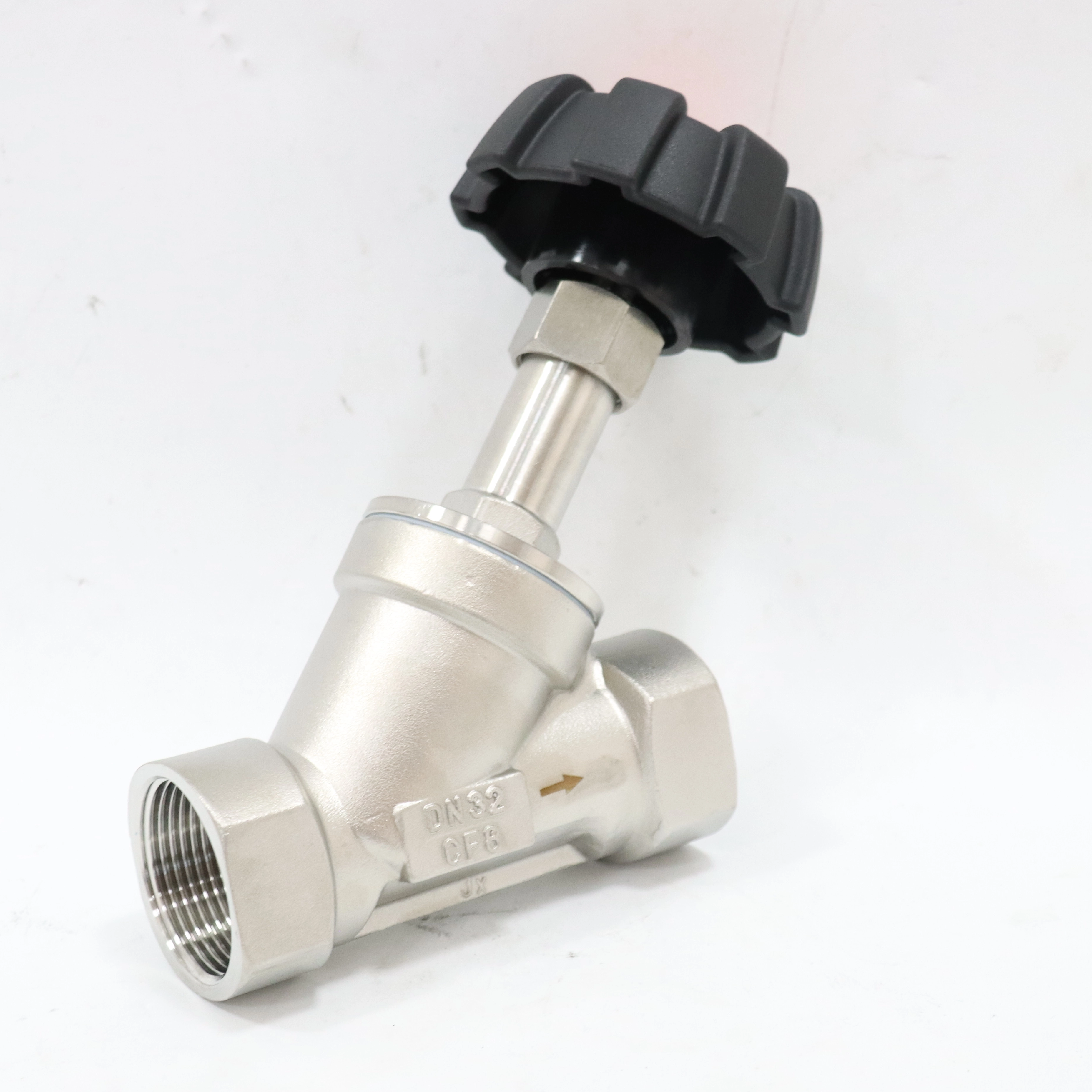 Sanitary Stainless Steel High-temperature Resistant Plastic Head Manual Threaded Angle Seat Valve