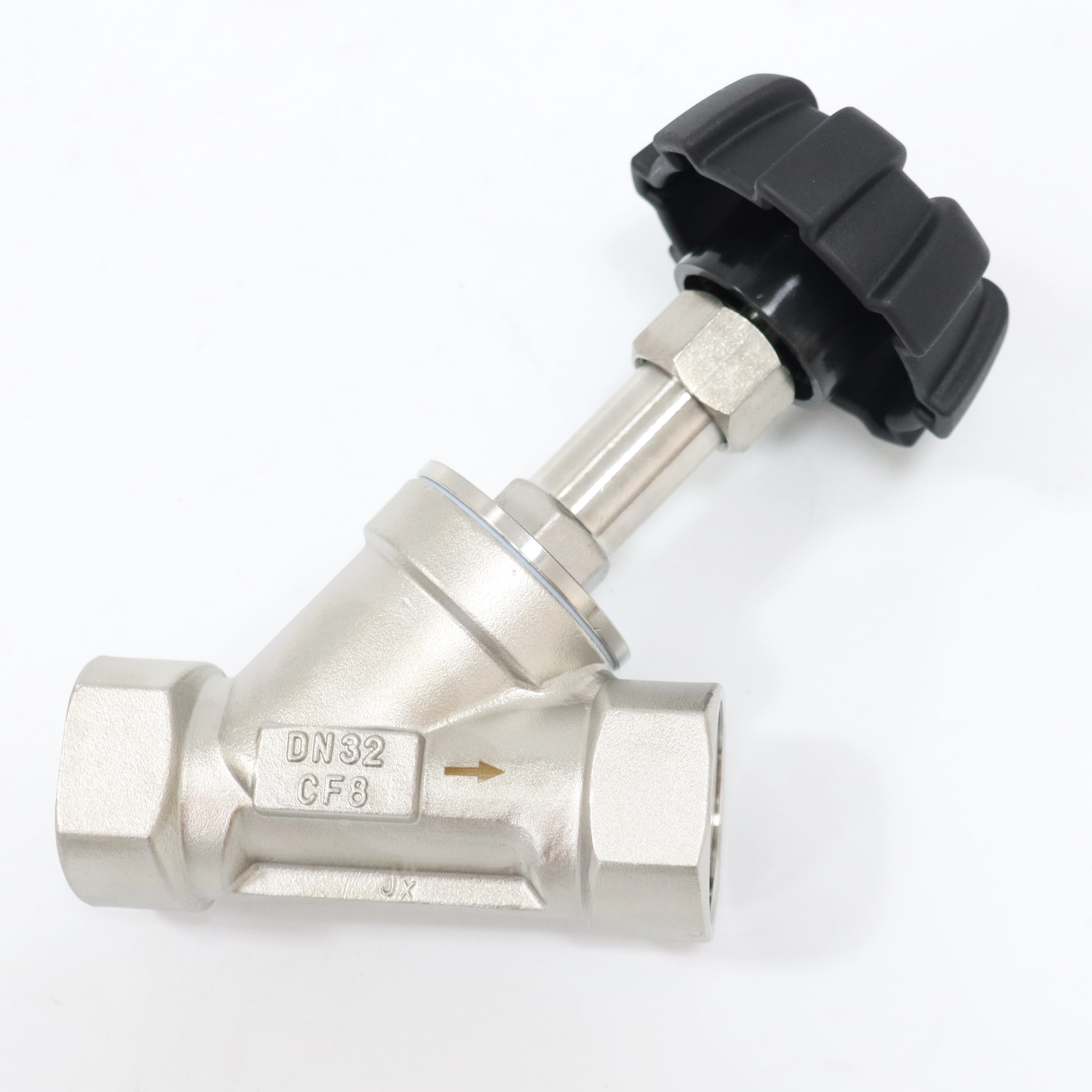 Sanitary Stainless Steel High-temperature Resistant Plastic Head Manual Threaded Angle Seat Valve