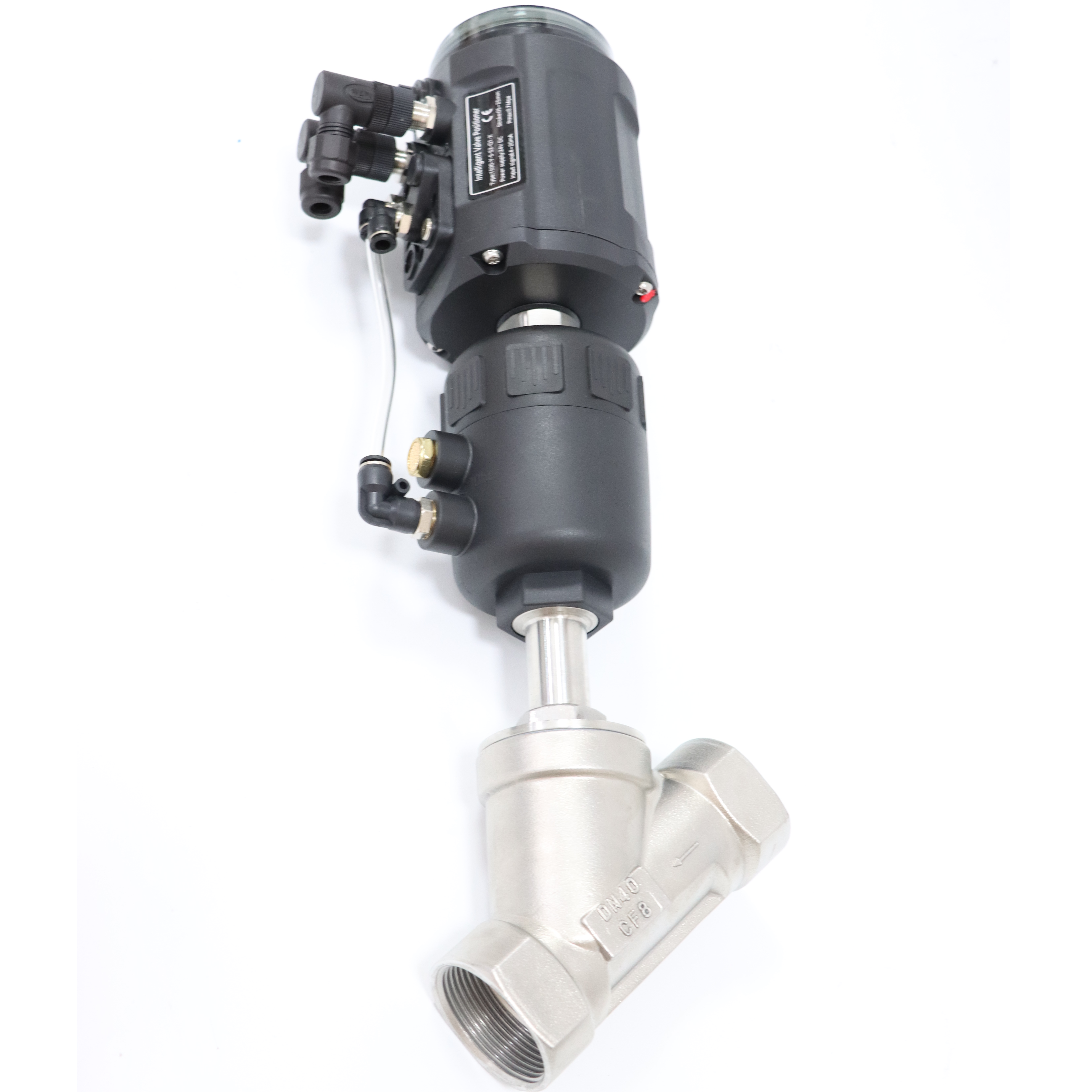 Stainless Steel Sanitary Pneumatic Plastic Head Intelligent Positioning Angle Seat Valve