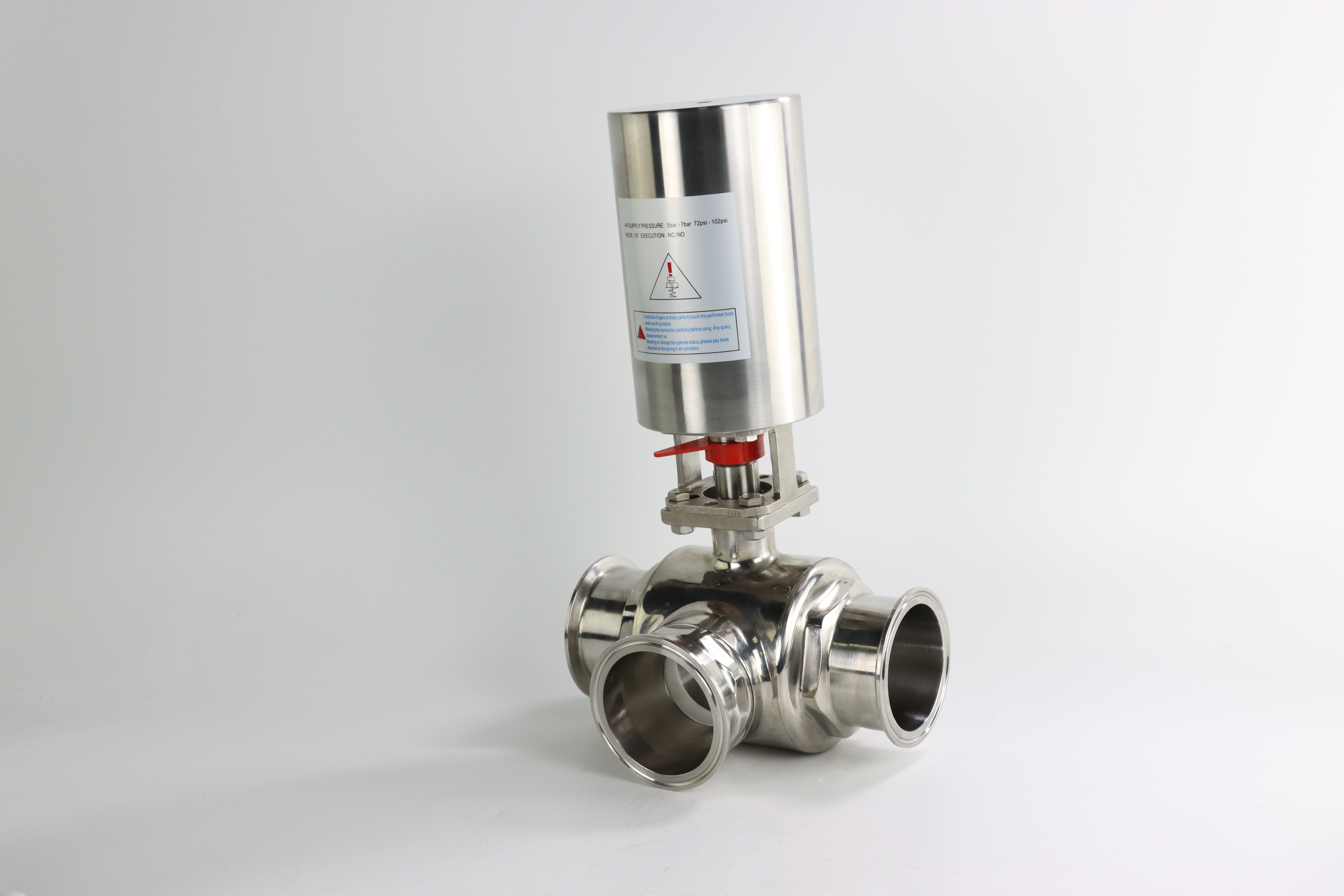 Food Chemical Three-Way Vertical Sanitary Three-Clamp Pneumatic Ball Valve