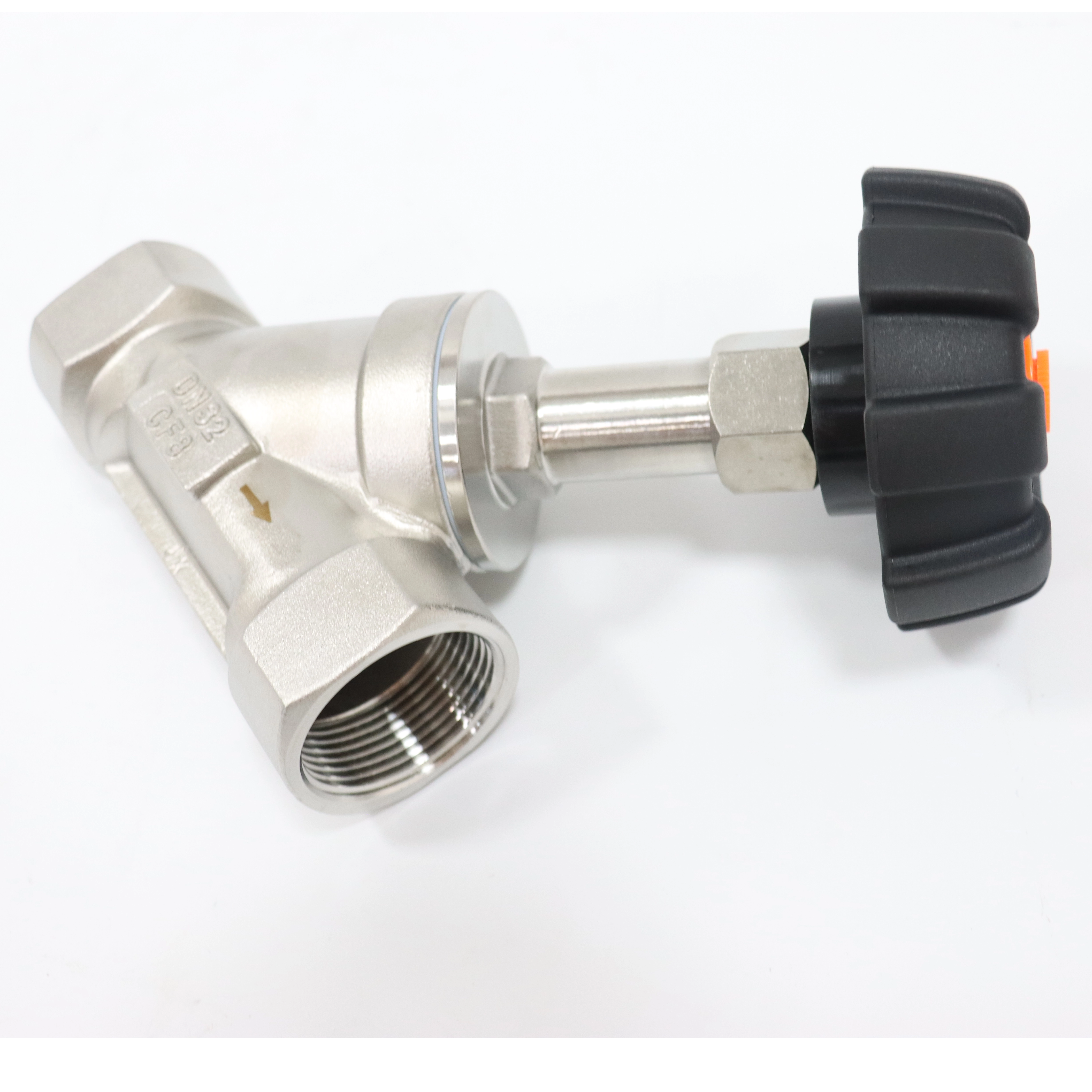 Sanitary Stainless Steel High-temperature Resistant Plastic Head Manual Threaded Angle Seat Valve
