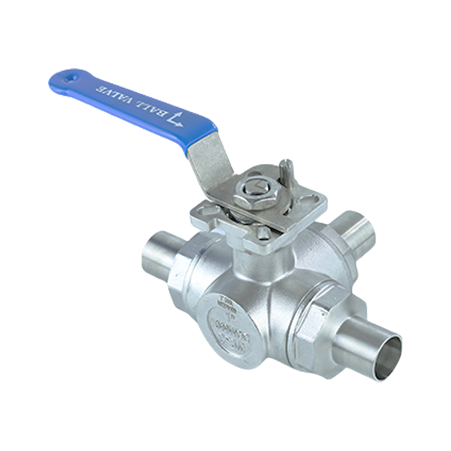 Sanitary Stainless Steel Welded Three-Way Ball Valve with Manual Lever Handle