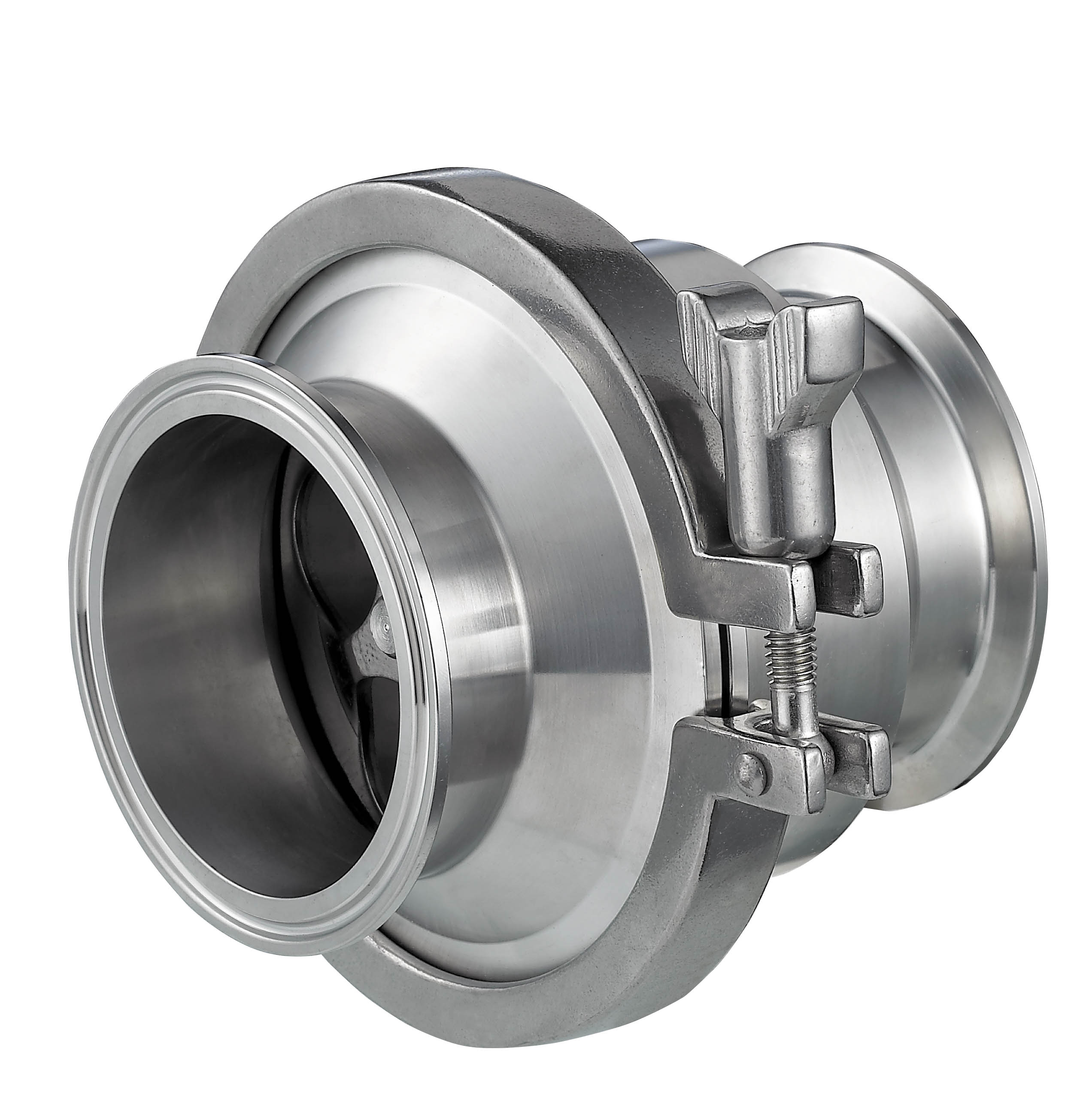 Stainless steel sanitary quick-connect welded spring check valve