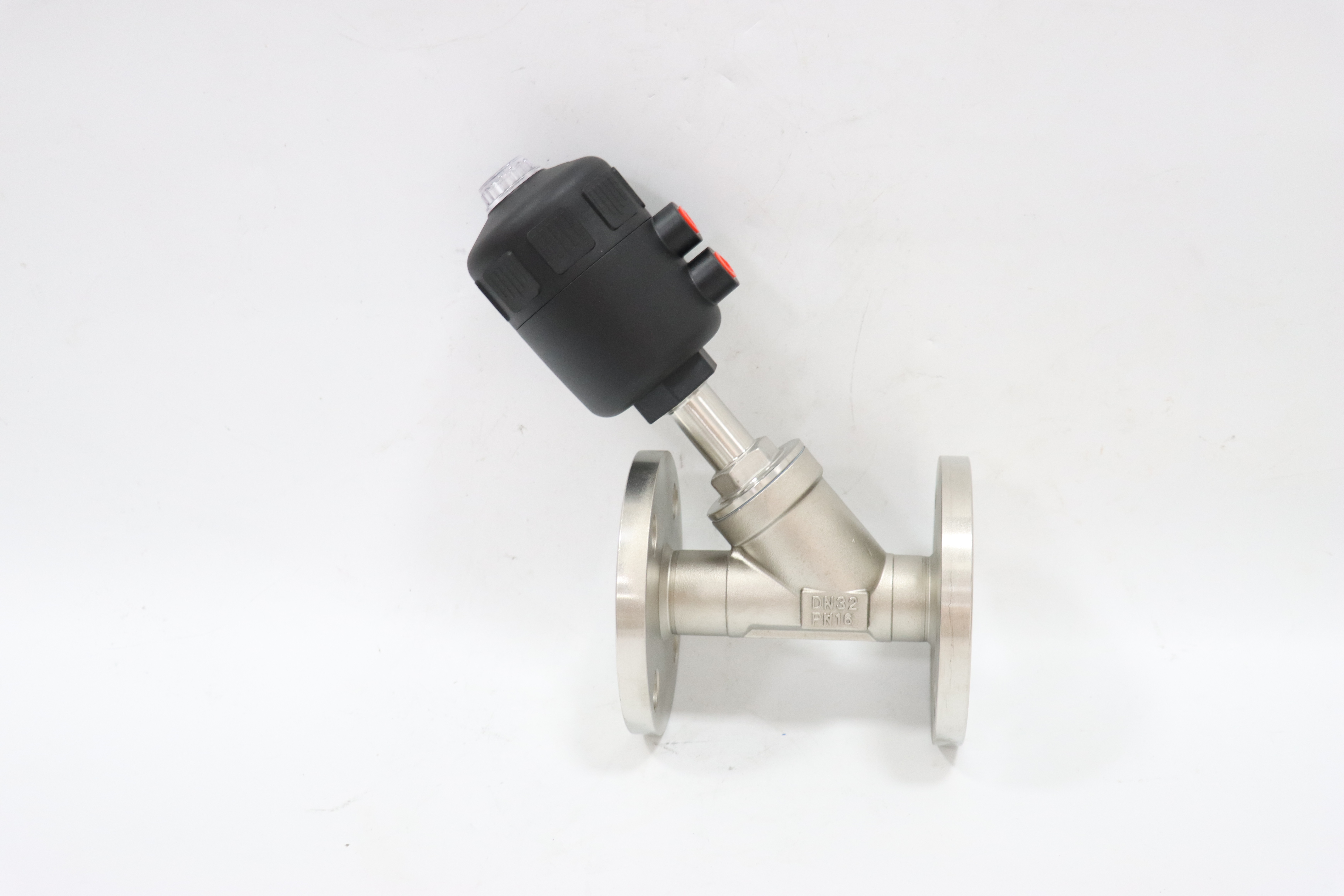 Stainless Steel Corrosion Resistant Flange Steam Plastic Head Pneumatic Angle Seat Valve 