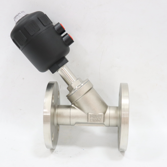 Stainless Steel Corrosion Resistant Flange Steam Plastic Head Pneumatic Angle Seat Valve 