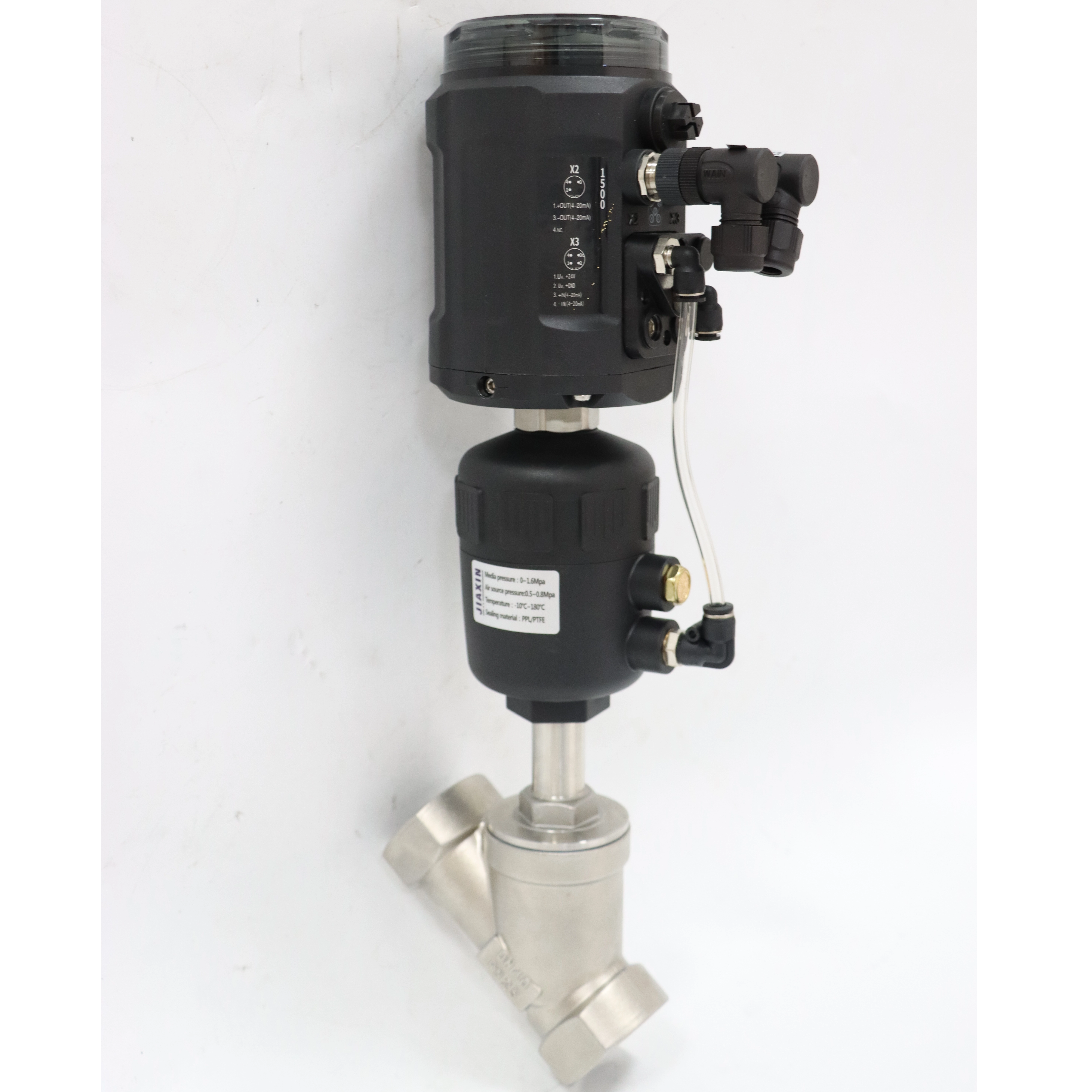 Stainless Steel Sanitary Pneumatic Plastic Head Intelligent Positioning Angle Seat Valve