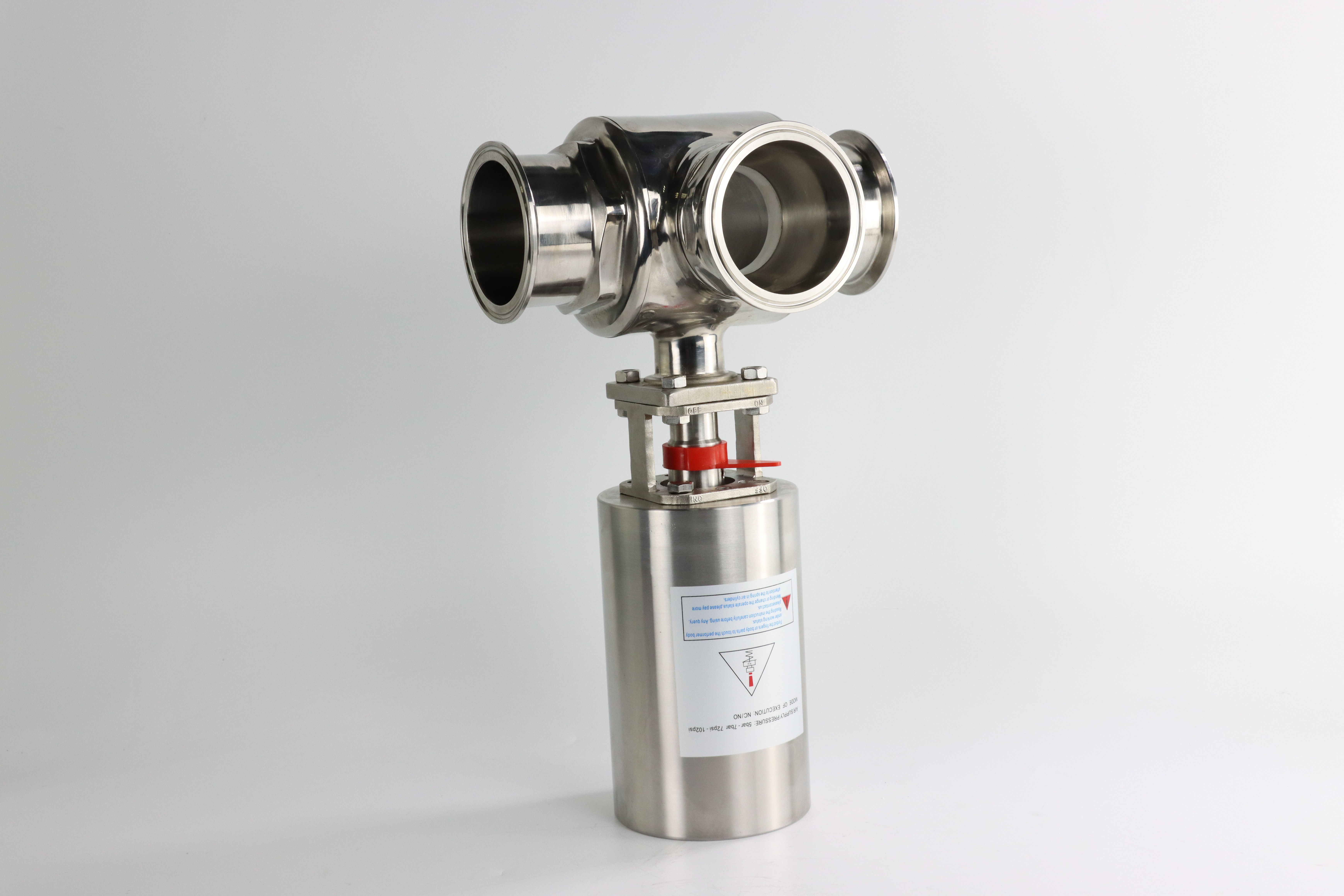 Food Chemical Three-Way Vertical Sanitary Three-Clamp Pneumatic Ball Valve