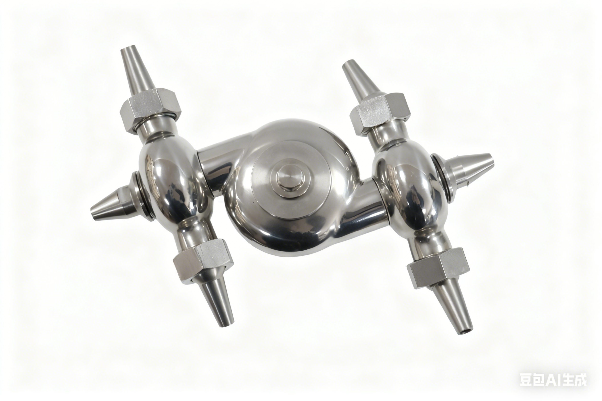 Stainless steel tank with rotating horn-shaped cleaning ball