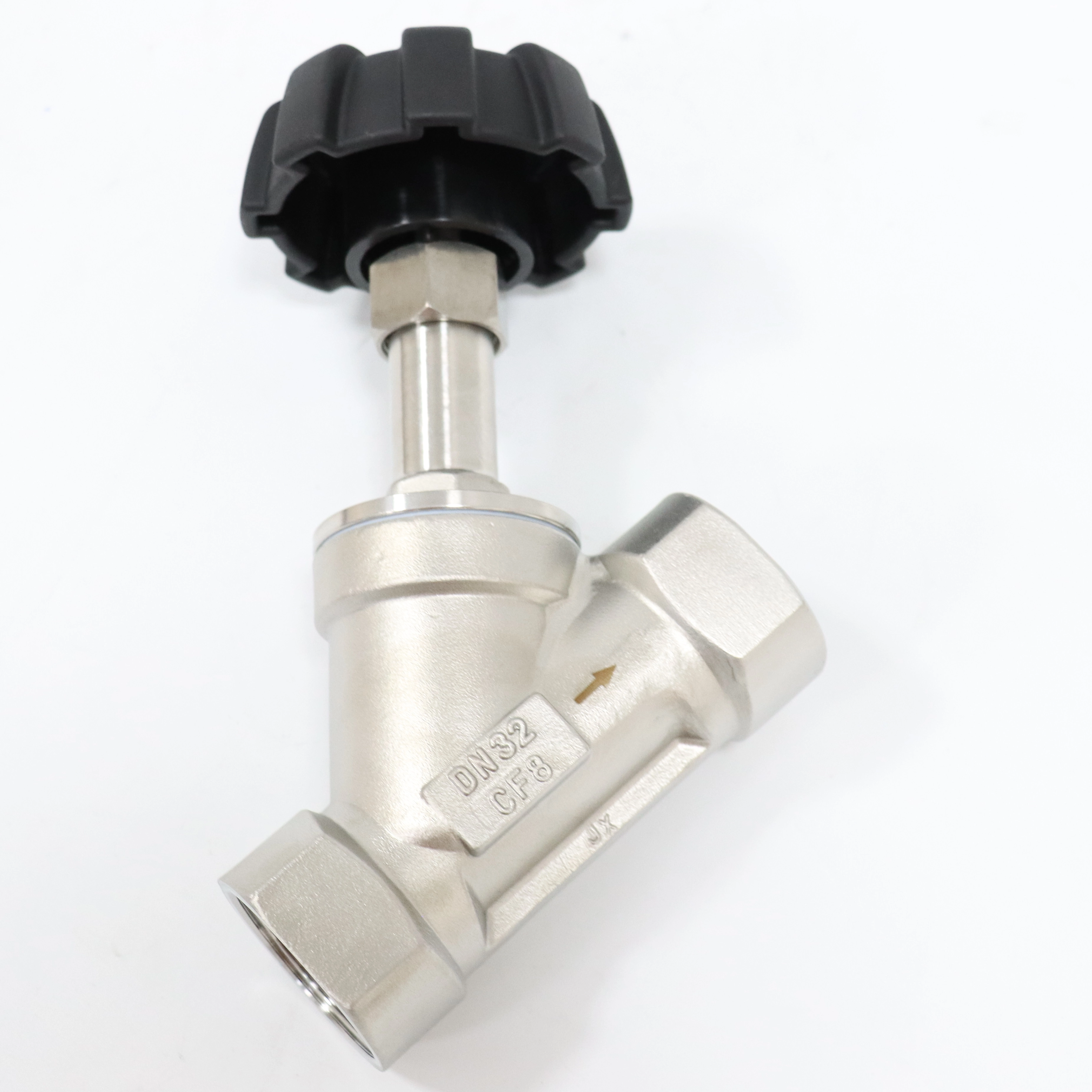 Sanitary Stainless Steel High-temperature Resistant Plastic Head Manual Threaded Angle Seat Valve