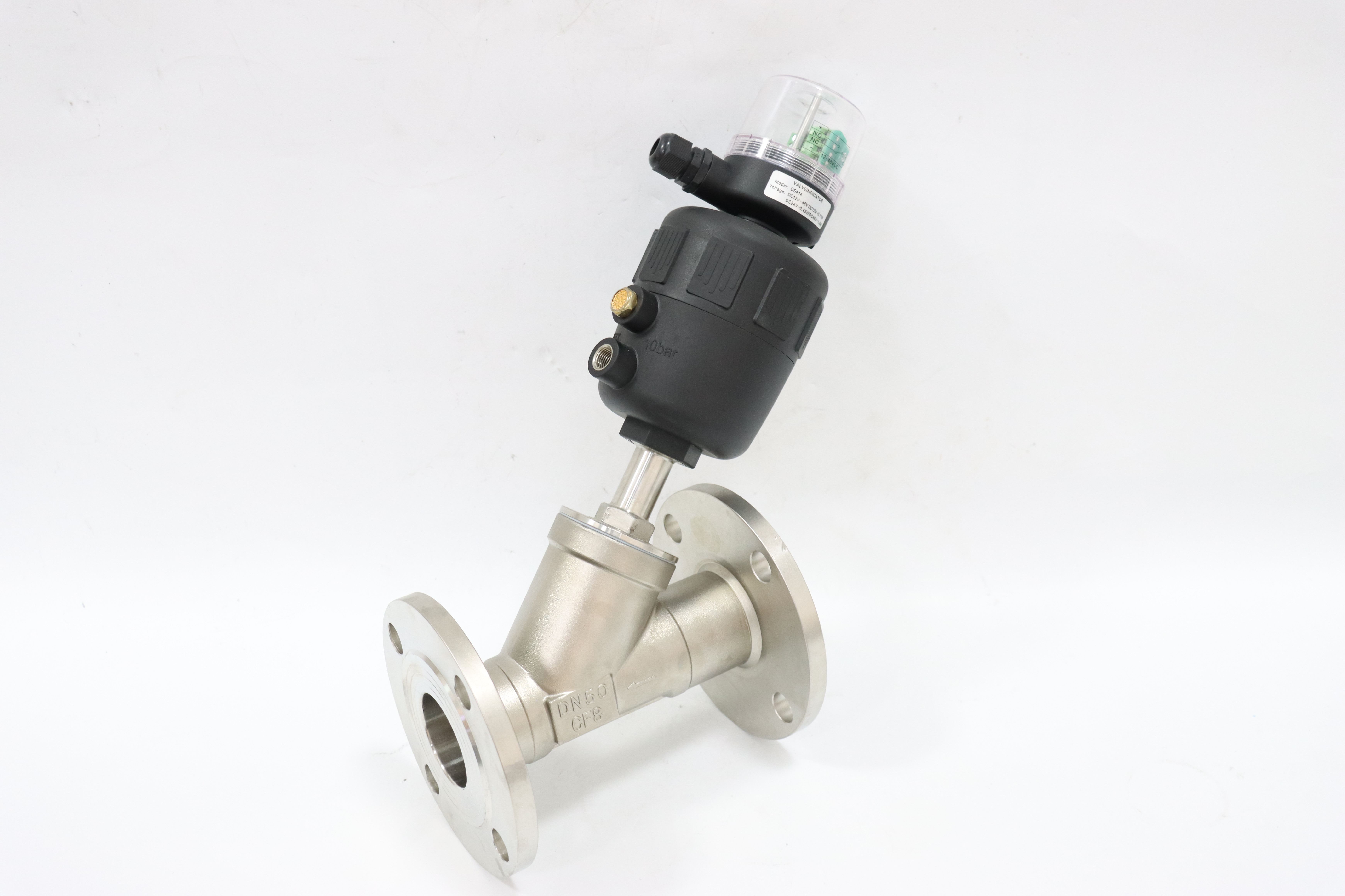 Stainless Steel Two-way Flange Pneumatic Plastic Head Angle Seat Valve