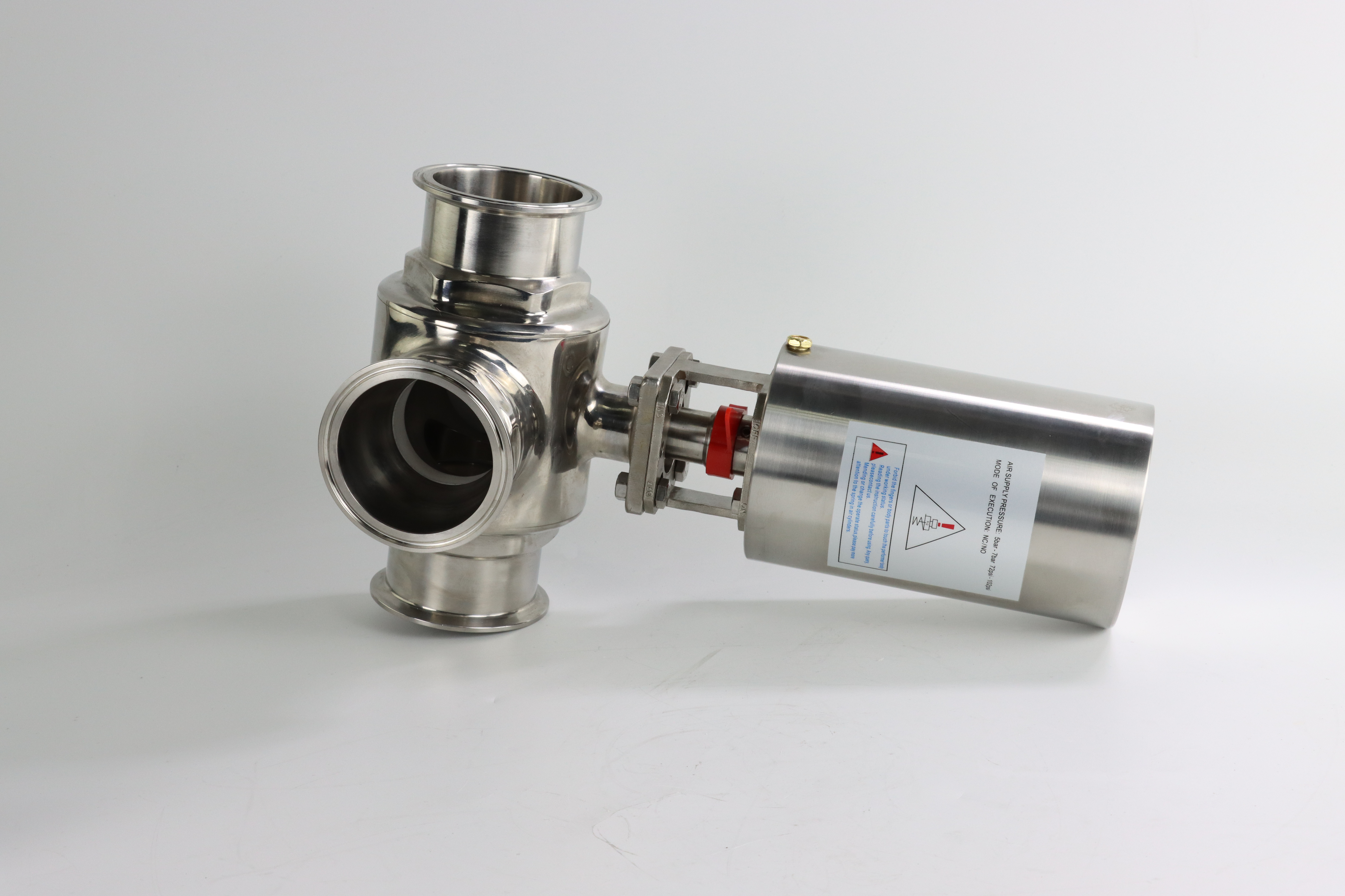 Food Chemical Three-Way Vertical Sanitary Three-Clamp Pneumatic Ball Valve
