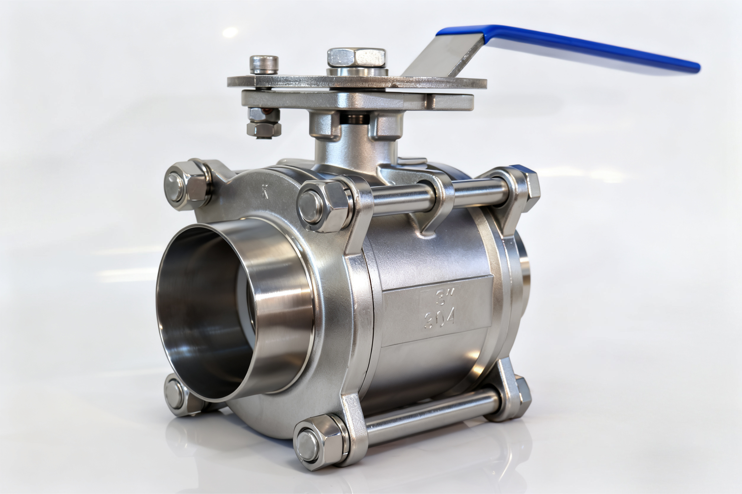 Sanitary stainless steel three-piece weld floating ball valve