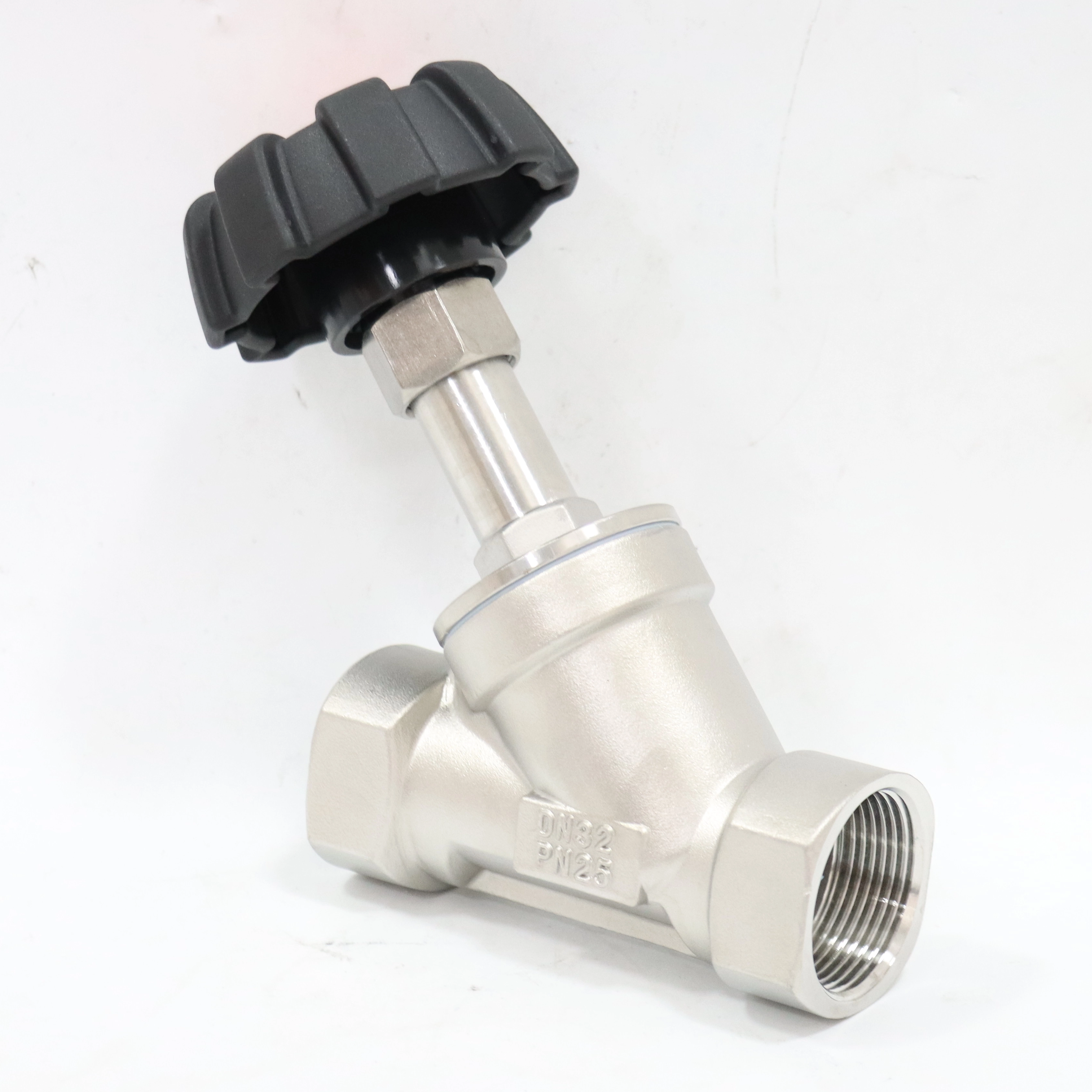 Sanitary Stainless Steel High-temperature Resistant Plastic Head Manual Threaded Angle Seat Valve