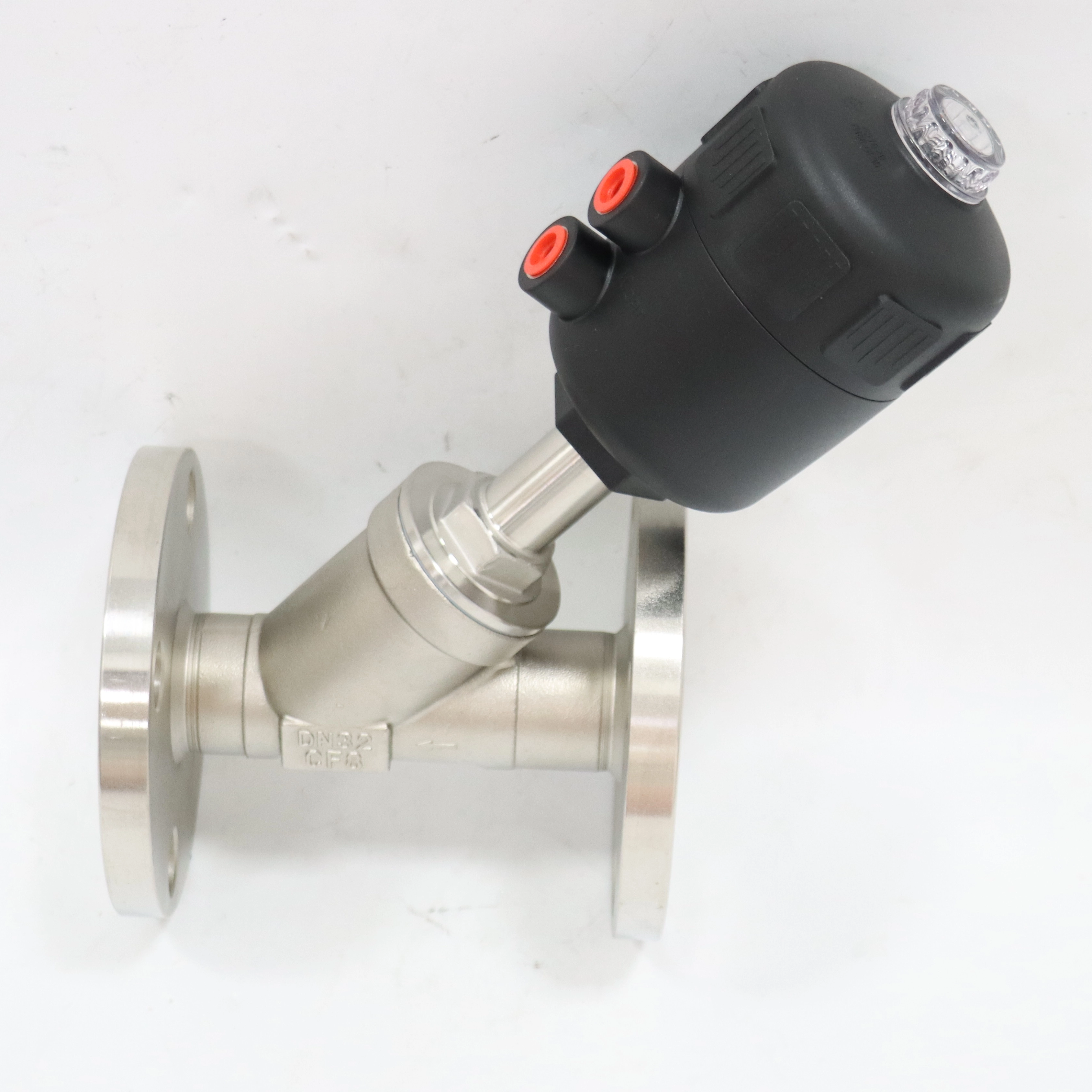 Stainless Steel Corrosion Resistant Flange Steam Plastic Head Pneumatic Angle Seat Valve 