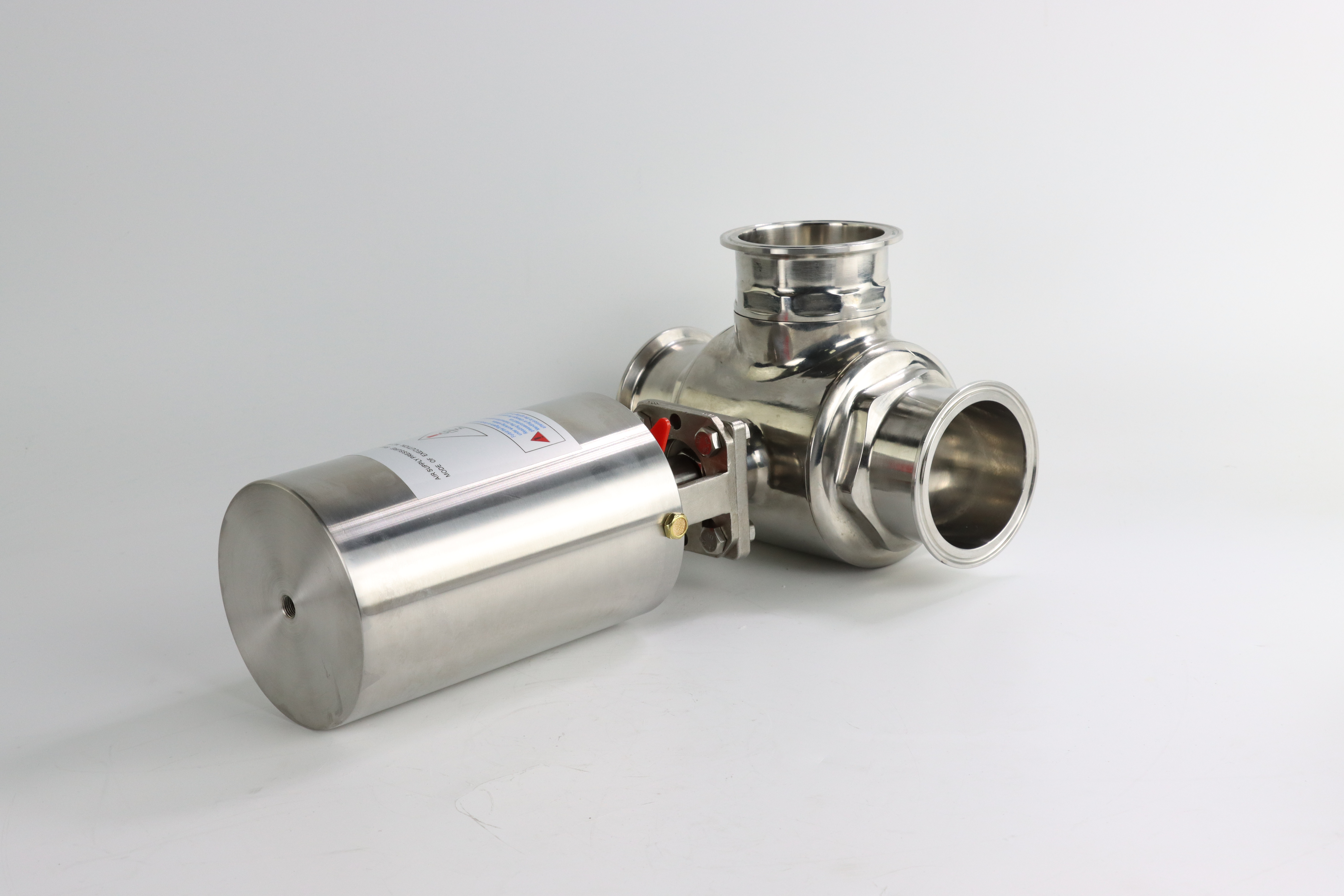Food Chemical Three-Way Vertical Sanitary Three-Clamp Pneumatic Ball Valve