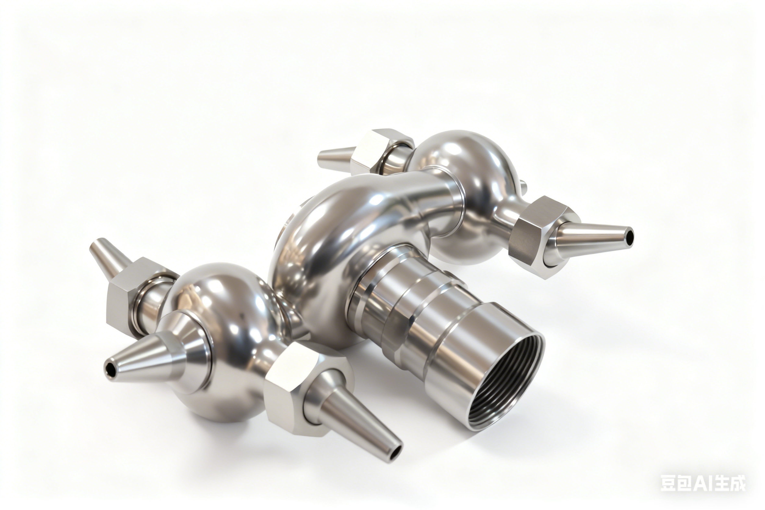 Stainless steel tank with rotating horn-shaped cleaning ball