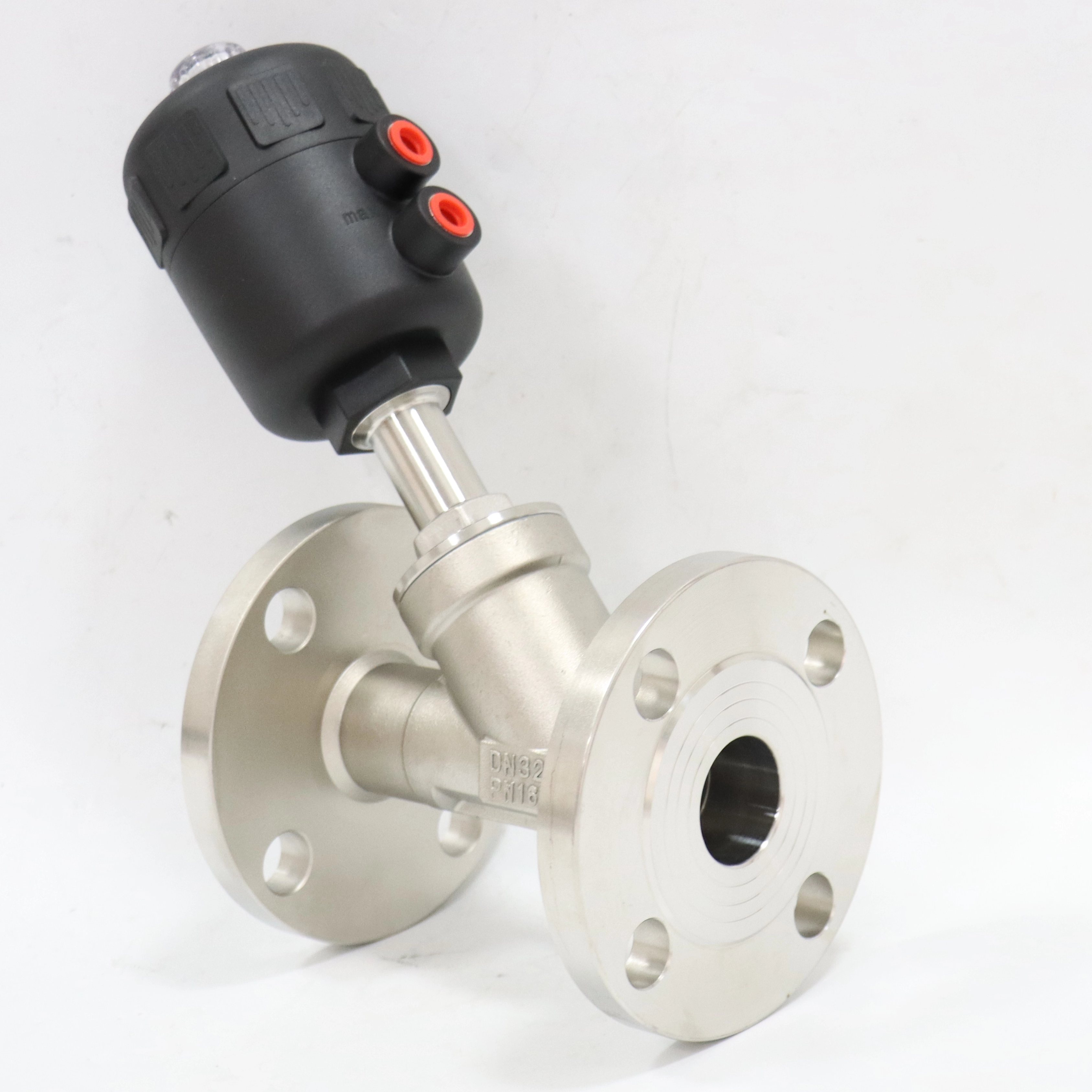 Stainless Steel Corrosion Resistant Flange Steam Plastic Head Pneumatic Angle Seat Valve 