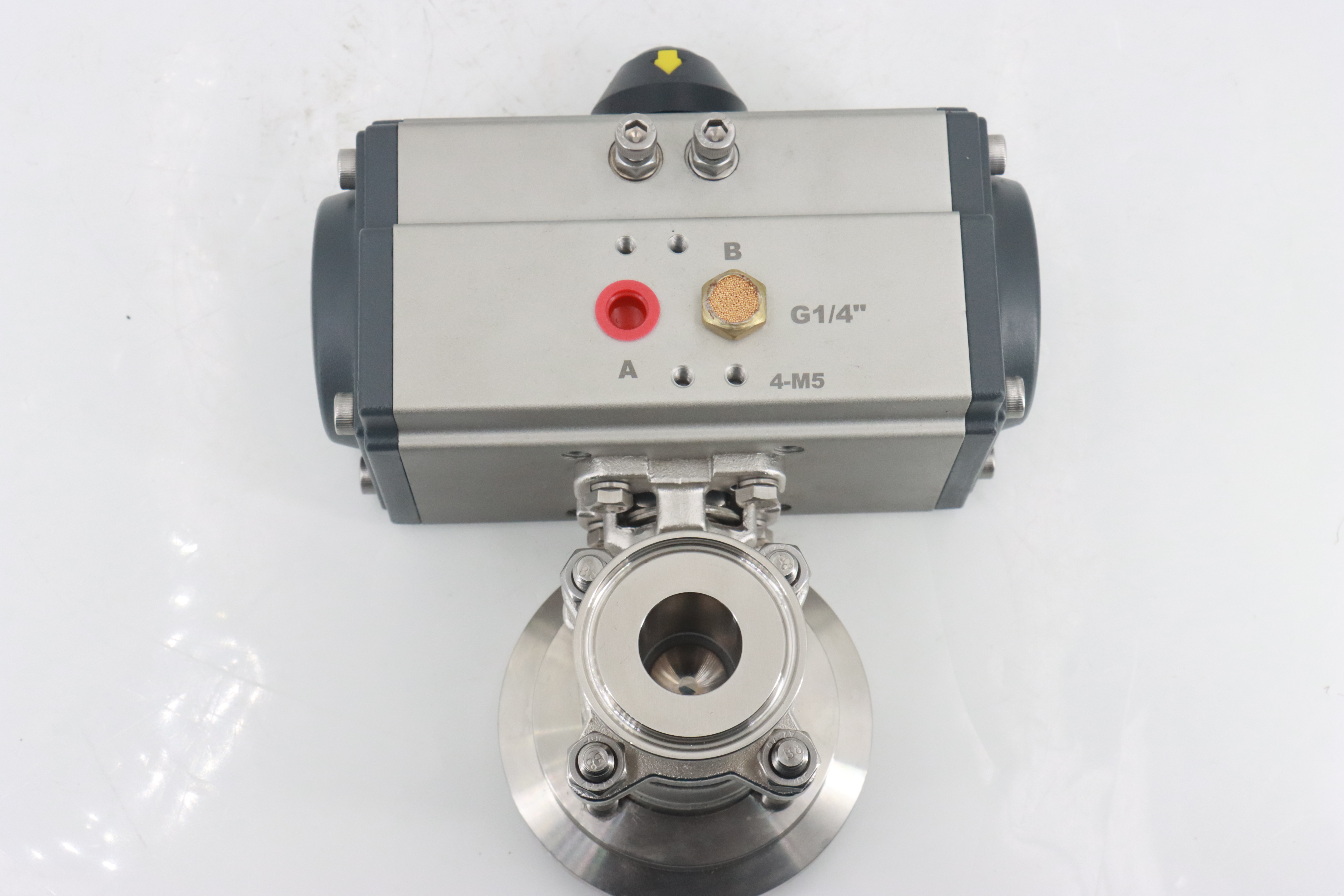 Sanitary stainless steel three-piece pneumatic ball valve